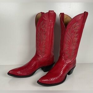 Vintage Justin Teju Lizard Cowboy Boots | USA Made | Ruby Red | Men’s 10.5 D